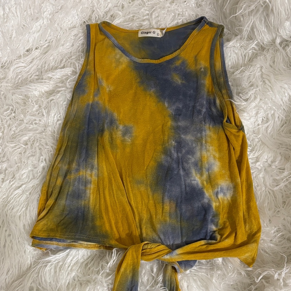 Ginger G Yellow and Blue Tie-Dye Tank Top